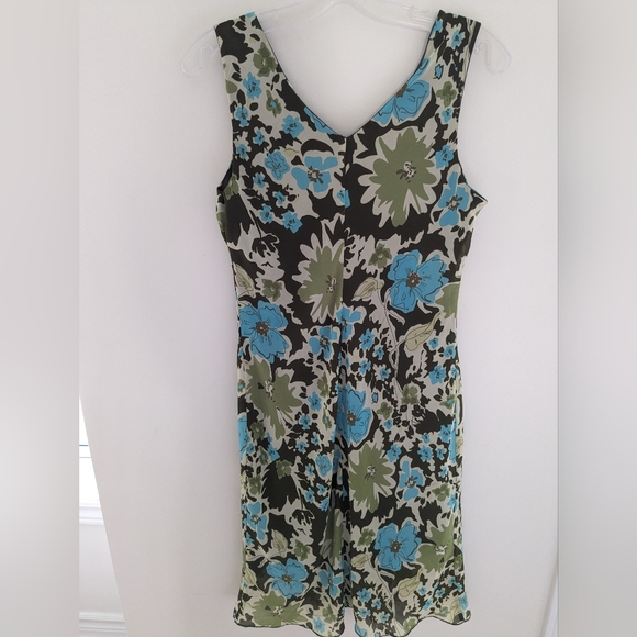 Vintage Green and Blue Sleeveless Floral V Neck Lined Midi Dress Size S - Picture 3 of 3